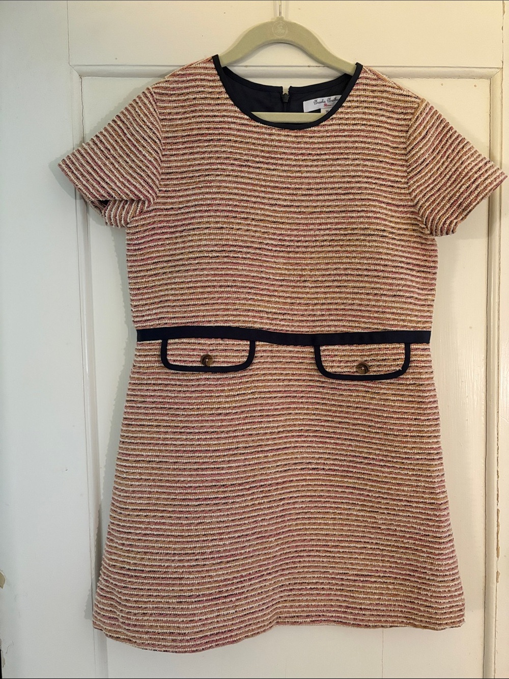 Brooks Brothers Pink and Navy Tweed Shift Dress for Girls